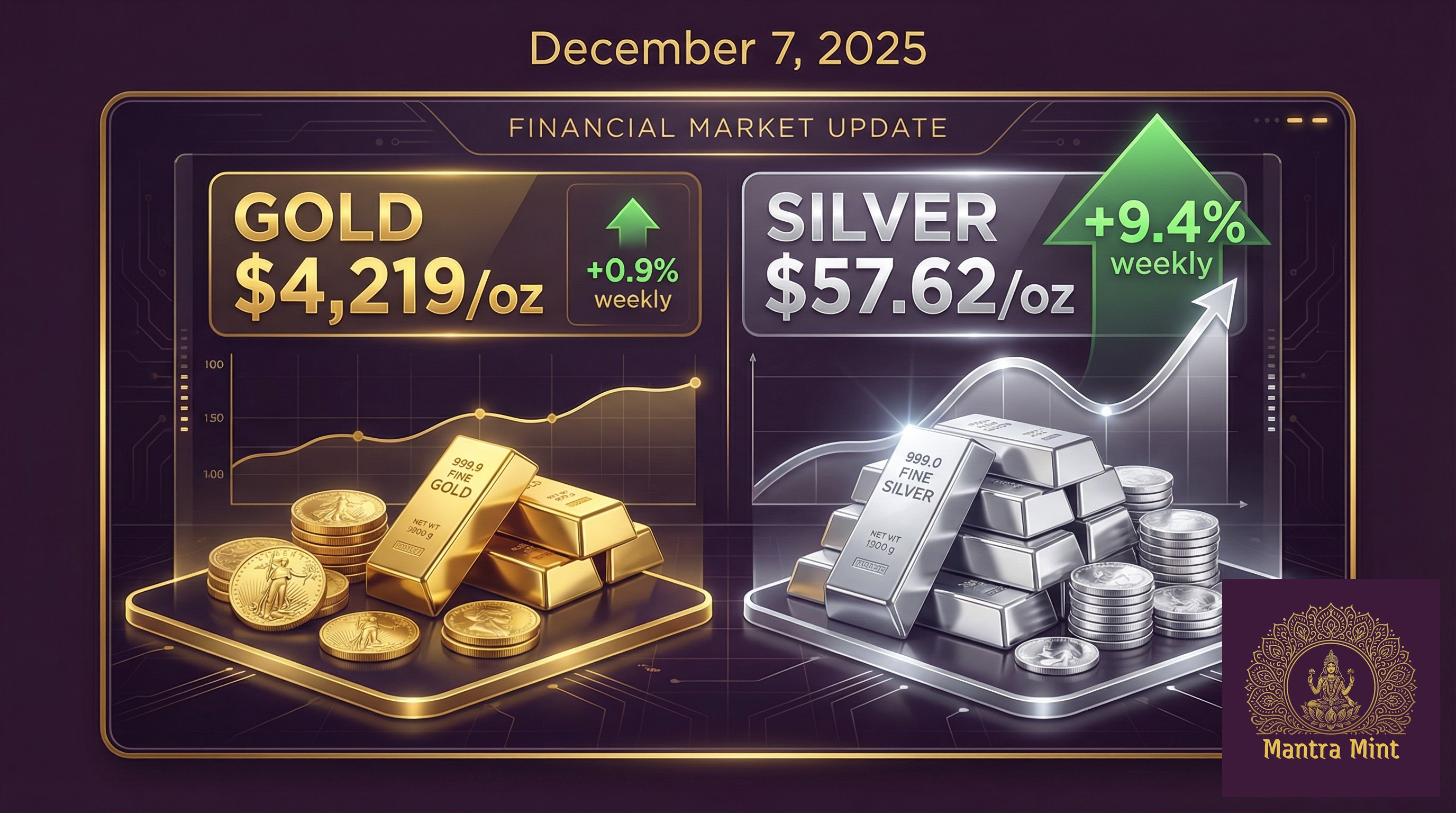 Gold & Silver Prices Today: December 7, 2025 - Silver Surges 9.4% as Fed Cut Looms