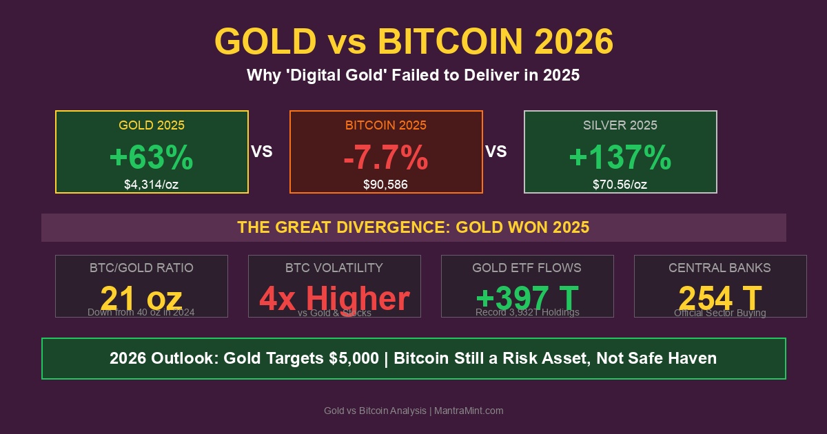 Bitcoin vs Gold 2026: Why 'Digital Gold' Failed to Deliver in 2025