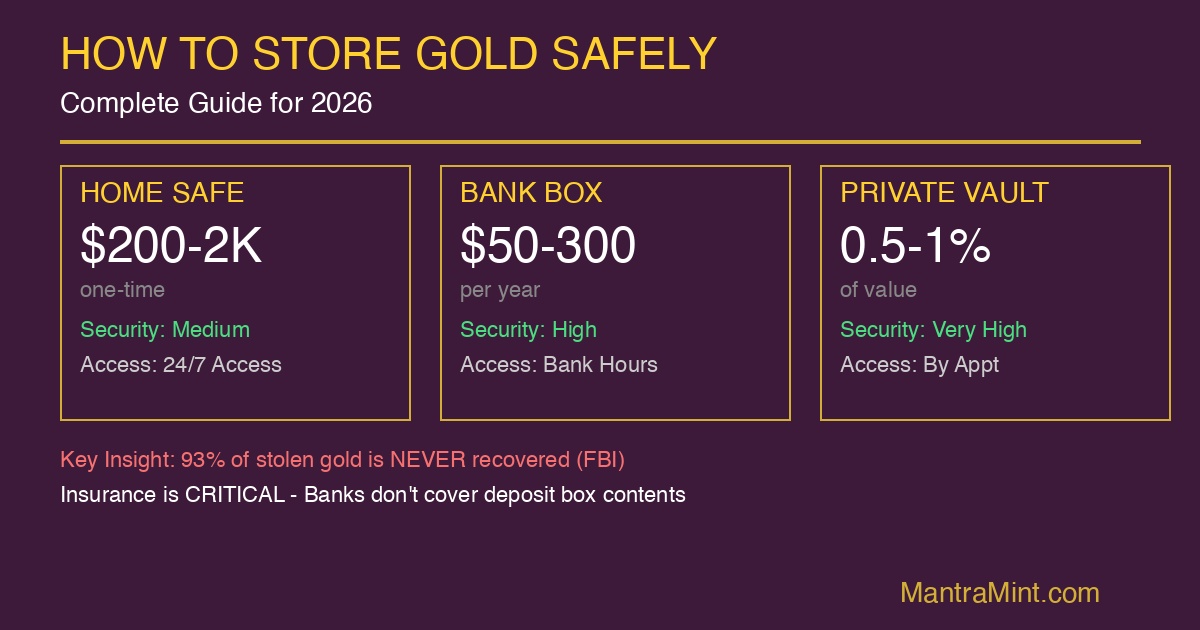 How to Store Gold Safely in 2026: Home, Bank, or Vault?